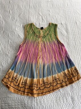 Vintage Multicolor Boho Tie-Dye Advance Apparels Tank Top W/ Embroidery M